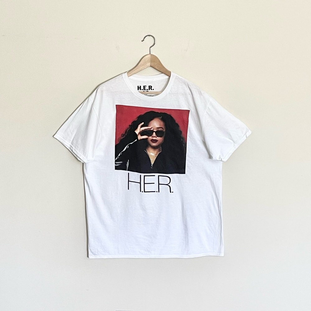 NEW H.E.R. R&B Singer Graphic White T Shirt Adult size XL
